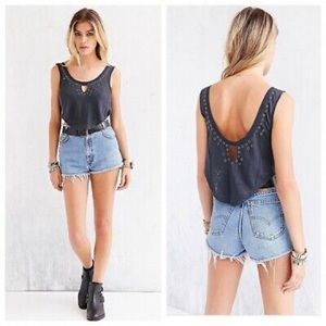 Pins and needles distressed crop tank